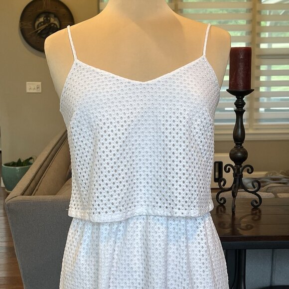Ann Taylor Loft Dress Women's 6 White Eyelet Cotton Lined Sleeveless Adjustable - Picture 2 of 12